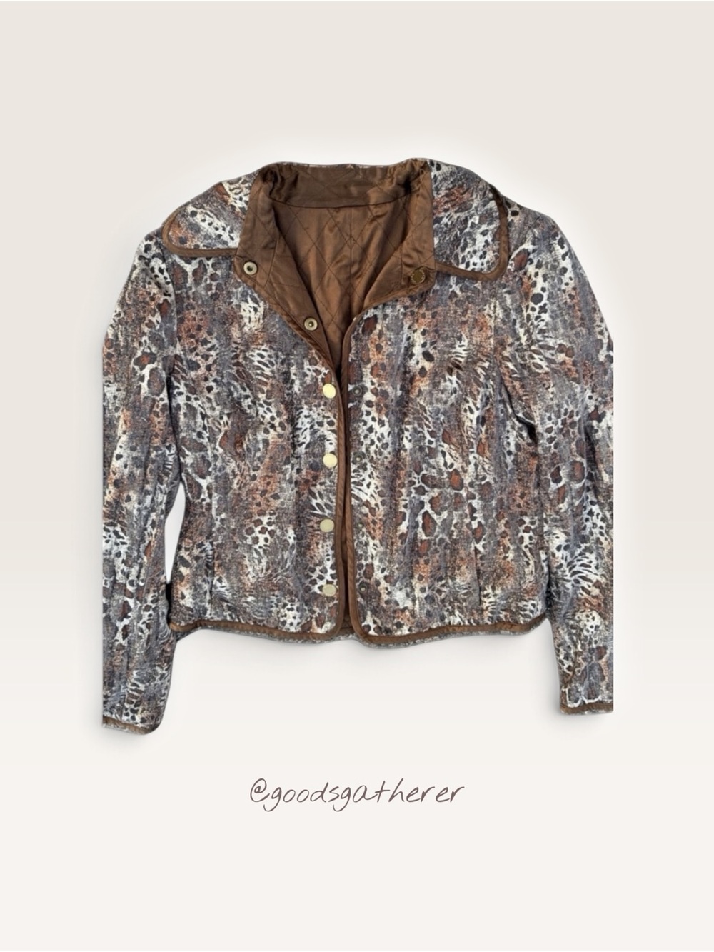 Worth 100% Silk Reversible Quilted Jacket Women’s 10 Animal Print Brown